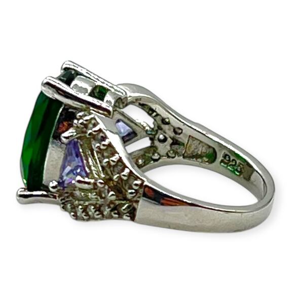 Sterling Silver Citrine Ring Tanzanite 925 Green Purple Statement Jewelry - Picture 5 of 10